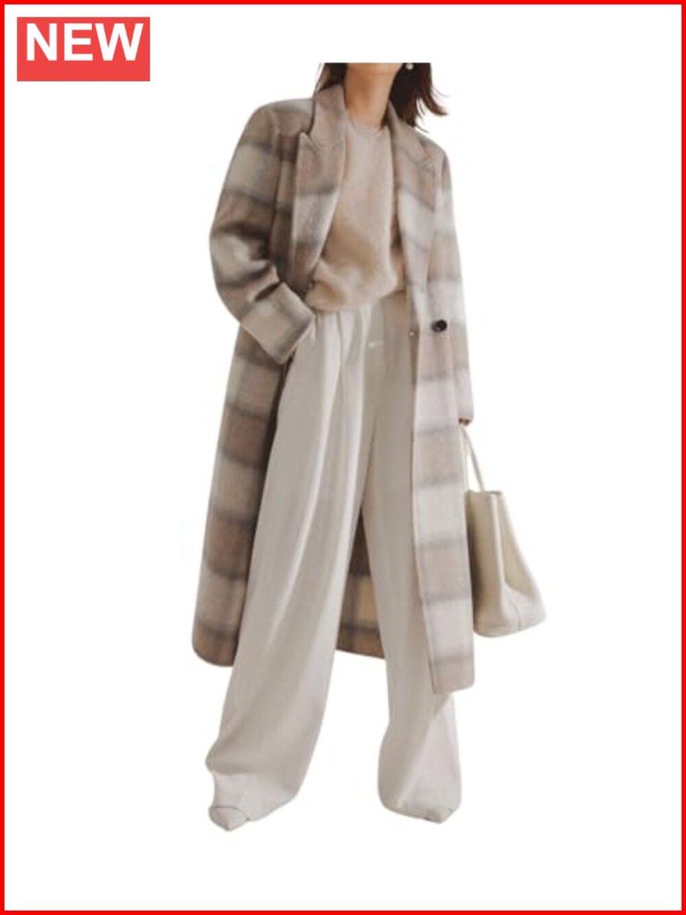 Women's Plaid Wool Double Breasted Pea Coat Trench Overcoat